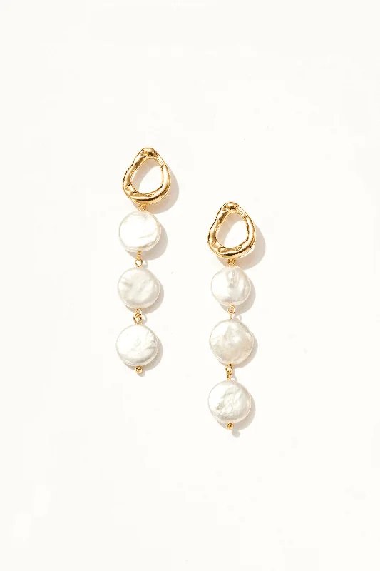 Women’s hoop gold earrings-Clementine Three Tiered Keshi Pearl Earrings