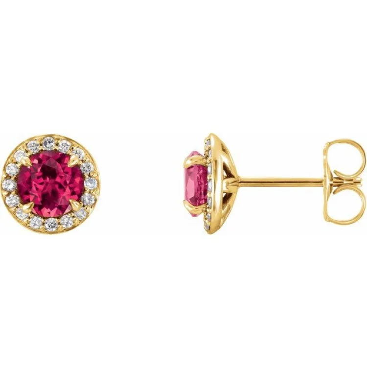 Women’s gold stud earrings-14K Yellow 3.5 mm Lab-Grown Ruby & 1/8 CTW Natural Diamond Earrings