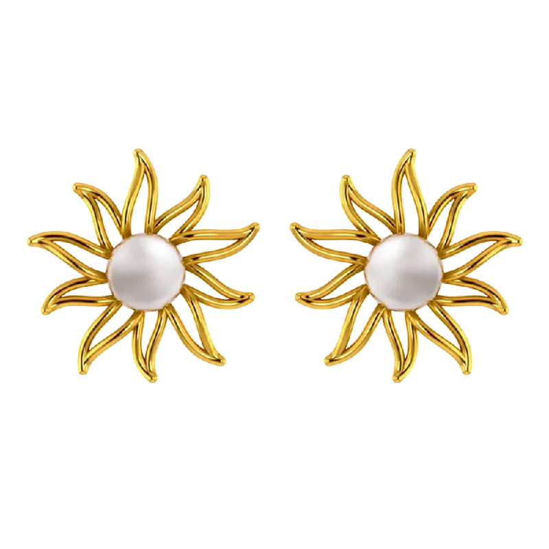 Women’s diamond chandelier earrings-18k Gold Earrings In The Shape Of A Sun With Pearl Design