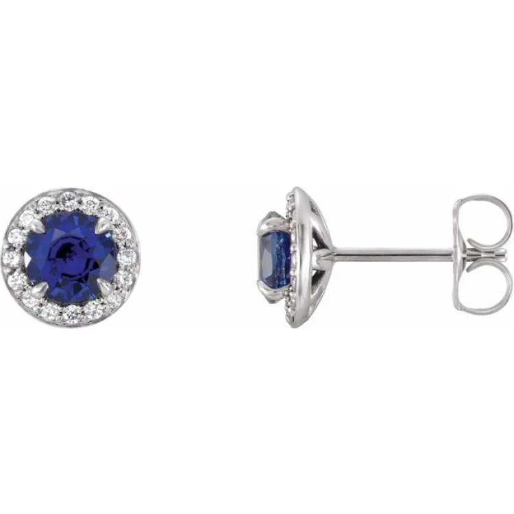 Women’s colorful drop earrings-Sterling Silver 4 mm Lab-Grown Blue Sapphire & 1/10 CTW Natural Diamond Earrings