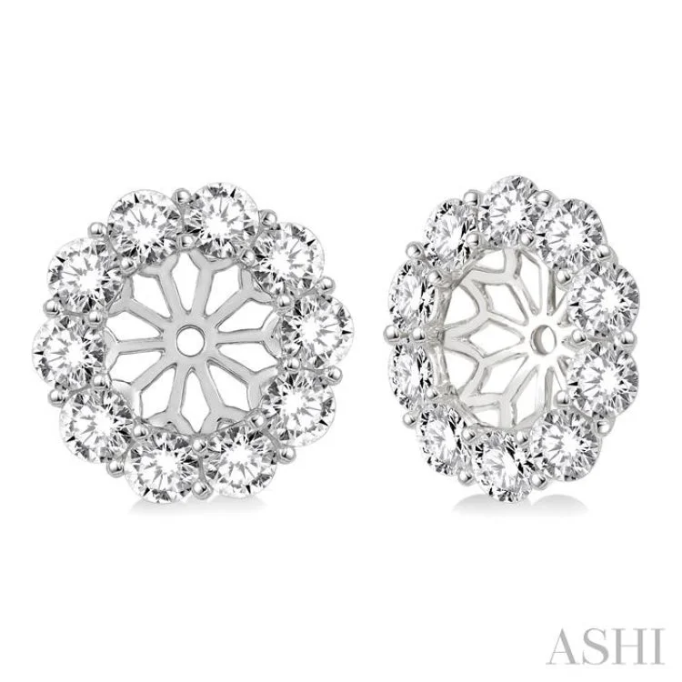 Women’s gold earrings-2 Ctw Round Cut Diamond Earring Jacket in 14K White Gold