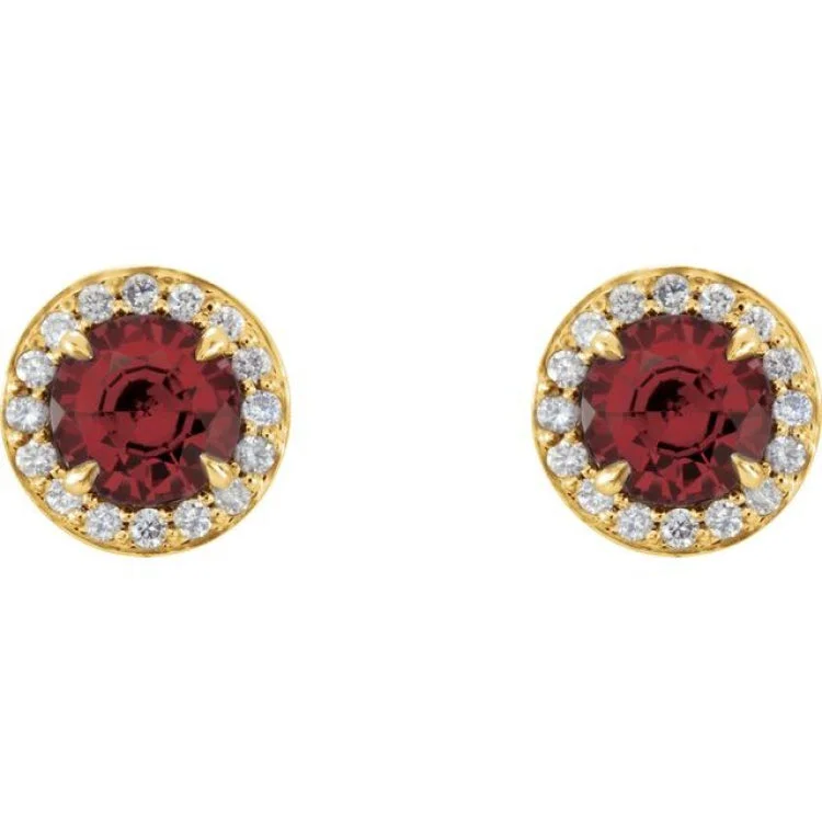 Women’s gold hoop earrings-14K Yellow 4.5 mm Natural Mozambique Garnet & 1/6 CTW Natural Diamond Earrings