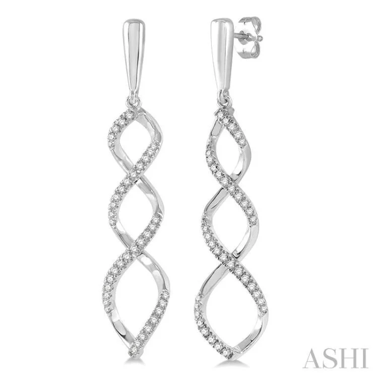 Women’s large hoop earrings-1/3 Ctw Open Swirl Round Cut Diamond Long Earrings in 14K White Gold