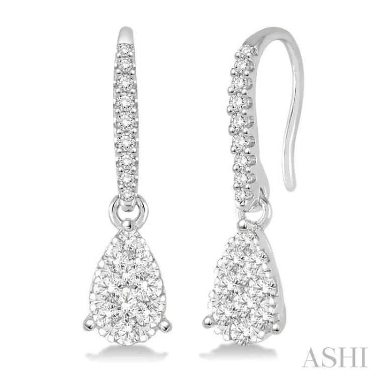 Women’s stylish earrings-3/8 Ctw Pear Shape Diamond Lovebright Earrings in 14K White Gold