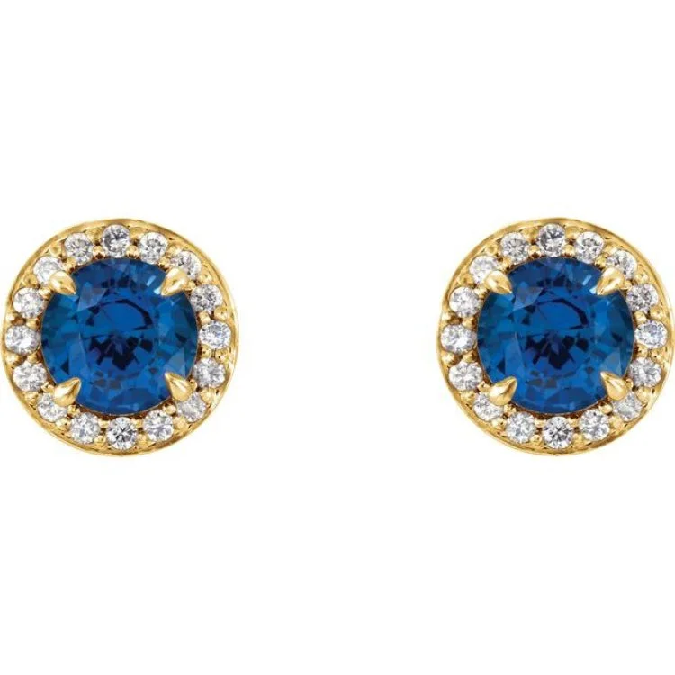 Women’s bohemian earrings-14K Yellow 3.5 mm Natural Blue Sapphire & 1/8 CTW Natural Diamond Earrings