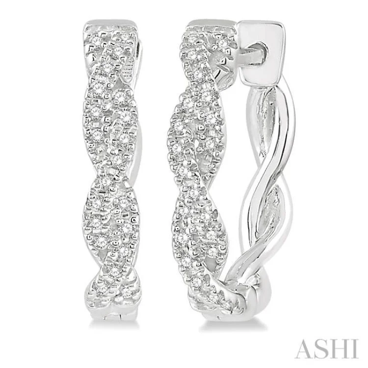 Women’s matching earrings sets-1/5 Ctw Entwined Round Cut Diamond Hoop Earrings in 10K White Gold