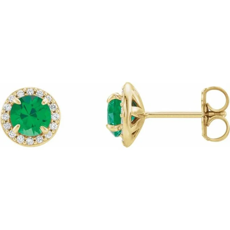 Women’s gemstone earrings-14K Yellow 4 mm Lab-Grown Emerald & 1/10 CTW Natural Diamond Earrings