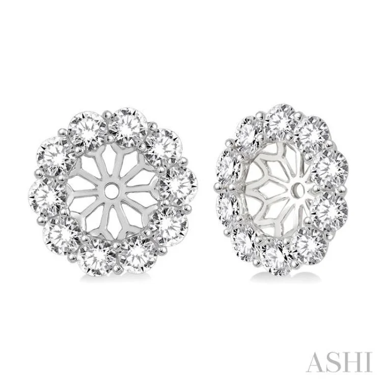 Women’s statement stud earrings-1 Ctw Round Cut Diamond Earring Jacket in 14K White Gold