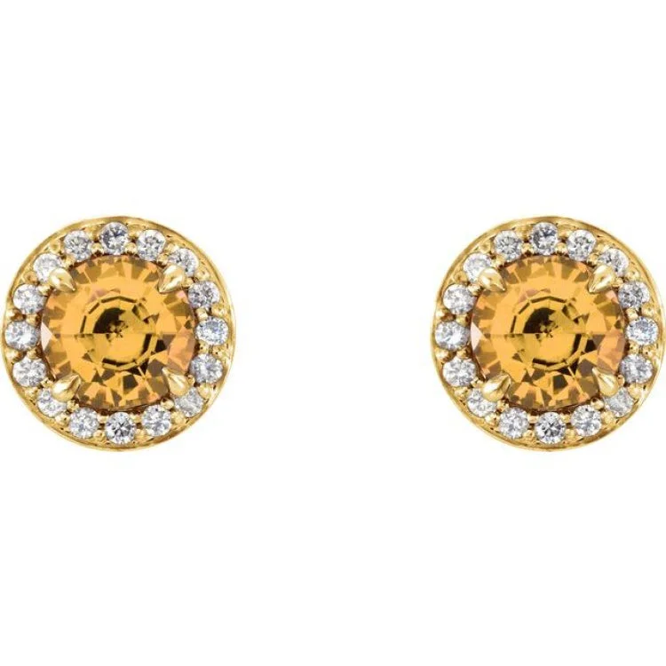 Women’s cute earrings-14K Yellow 4.5 mm Natural Citrine & 1/6 CTW Natural Diamond Earrings