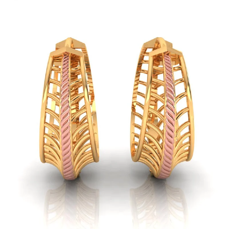 Women’s hoop silver earrings-18k Graceful Gold Earrings With A Very Unique Design And A Yellow Gold Touch