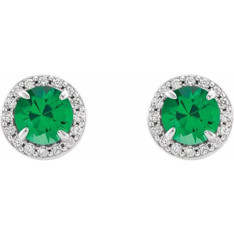 Women’s drop earrings-14K White 4.5 mm Natural Emerald & 1/6 CTW Natural Diamond Earrings