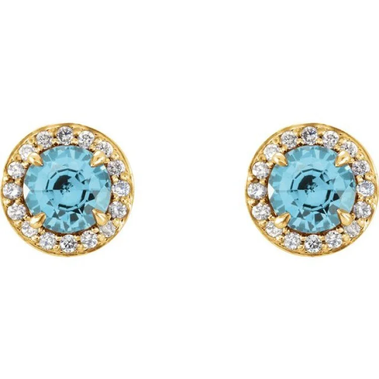 Women’s statement drop earrings-14K Yellow 4 mm Natural Blue Zircon & 1/10 CTW Natural Diamond Earrings