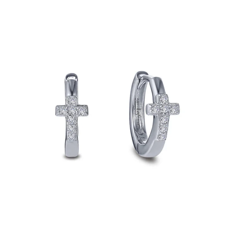 Women’s elegant diamond earrings-Pave Cross Huggie Earrings