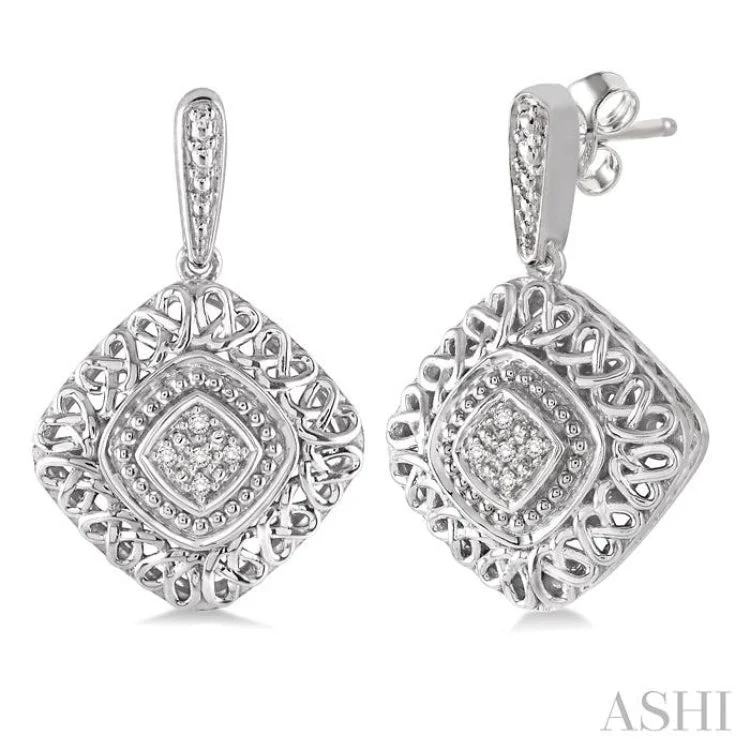 Women’s clip-on earrings-1/20 Ctw Cushion Shape Single Cut Diamond Earrings in Sterling Silver