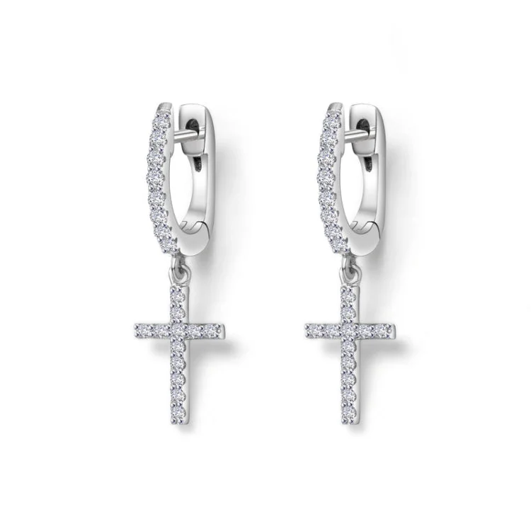 Women’s platinum earrings-Mini Dangling Cross Earrings