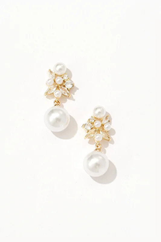 Women’s wedding earrings-Starlit Grace Pearl Drop Earrings Gold