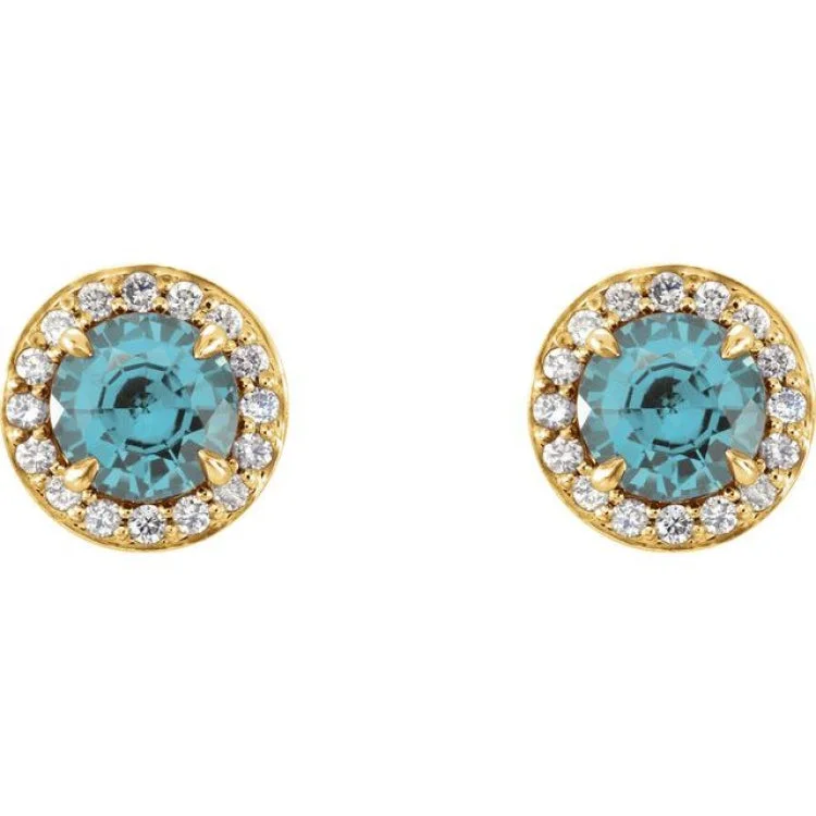 Women’s sterling silver earrings-14K Yellow 5 mm Natural Aquamarine & 1/8 CTW Natural Diamond Earrings