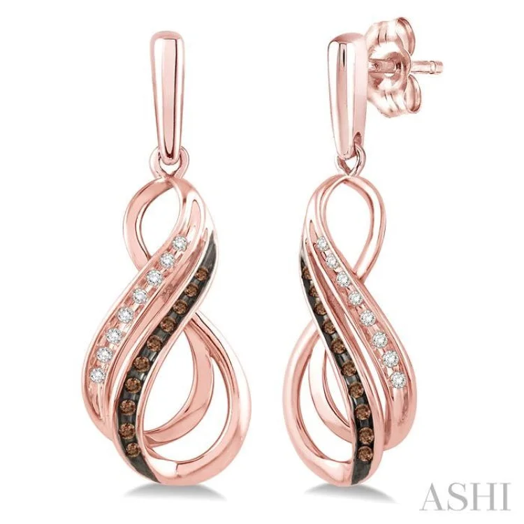 Women’s lightweight earrings-1/6 Ctw Round Cut White and Champagne Brown Diamond Earrings in 10K Rose Gold