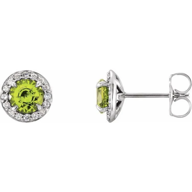 Women’s gold earrings-14K White 5 mm Natural Peridot & 1/8 CTW Natural Diamond Earrings