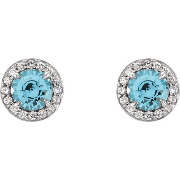 Women’s stylish earrings-14K White 3.5 mm Natural Blue Zircon & 1/8 CTW Natural Diamond Earrings