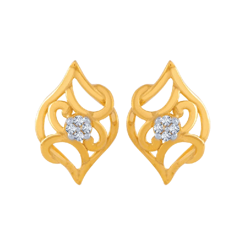 Women’s diamond hoop earrings-14KT (585) Yellow Gold And American Diamond Stud Earrings For Women