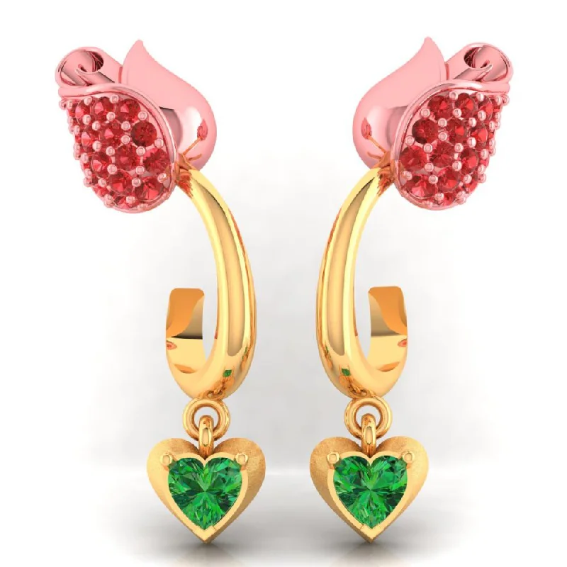 Women’s geometric earrings-18k Gold Earrings With Stone-studded Yellow Flower Design And A Heart Drop