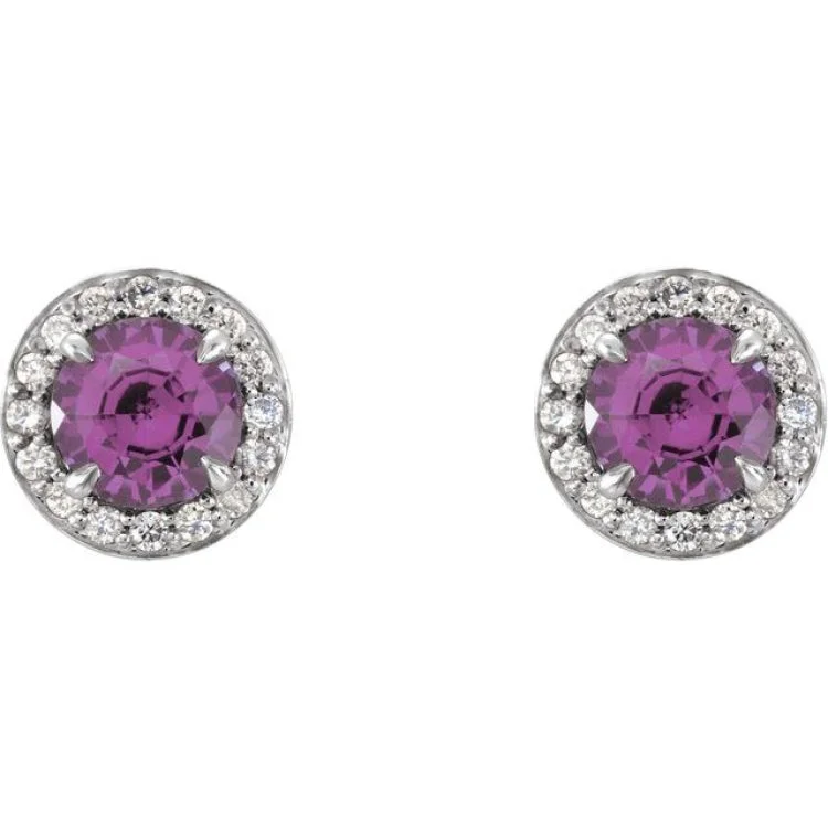 Women’s vintage diamond earrings-14K White 4 mm Natural Amethyst & 1/10 CTW Natural Diamond Earrings