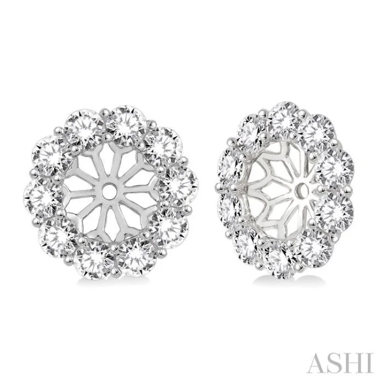 Women’s diamond earrings-1 1/2 Ctw Round Cut Diamond Earring Jacket in 14K White Gold