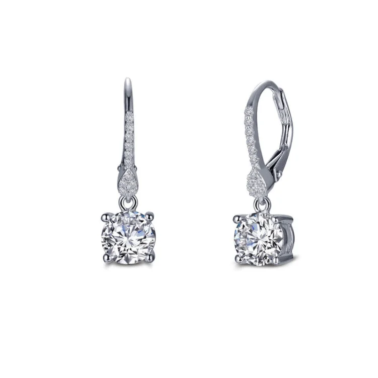 Women’s diamond and pearl earrings-Leverback Solitaire Drop Earrings