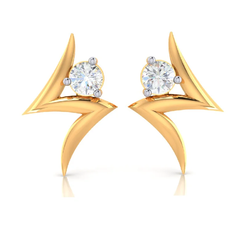 Women’s gemstone stud earrings-14k Z-shape American Diamond Gold Earrings