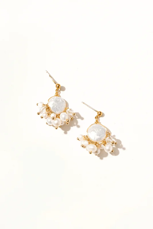 Women’s platinum earrings-Solara Pearl Drop Earrings