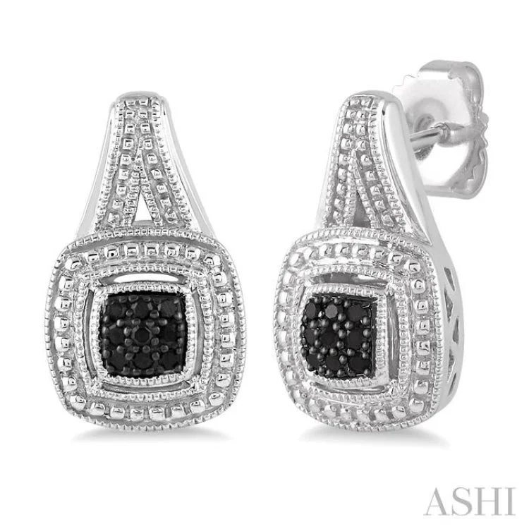 Women’s minimalist earrings-1/6 Ctw Square Shape Trillion Cut Black Diamond Earrings in Sterling Silver