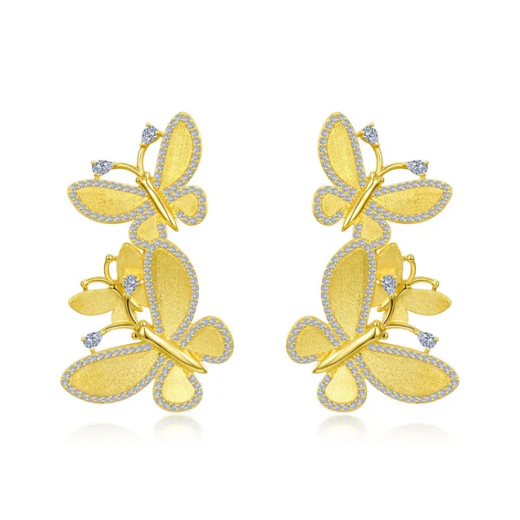 Women’s hoop silver earrings-Butterfly Cluster Drop Earrings