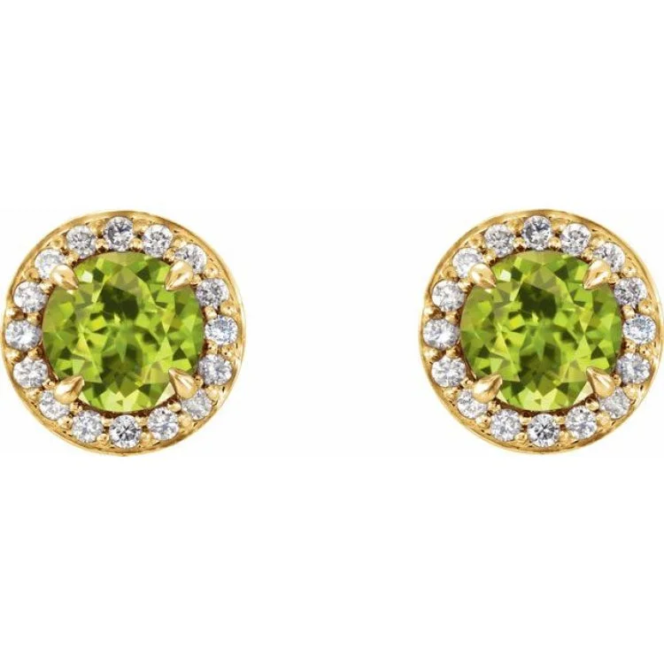 Women’s sterling silver drop earrings-14K Yellow 5 mm Natural Peridot & 1/8 CTW Natural Diamond Earrings