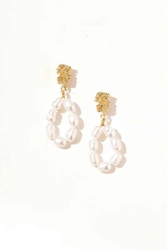 Women’s custom earrings-Elysia Pearl Hoop Earrings