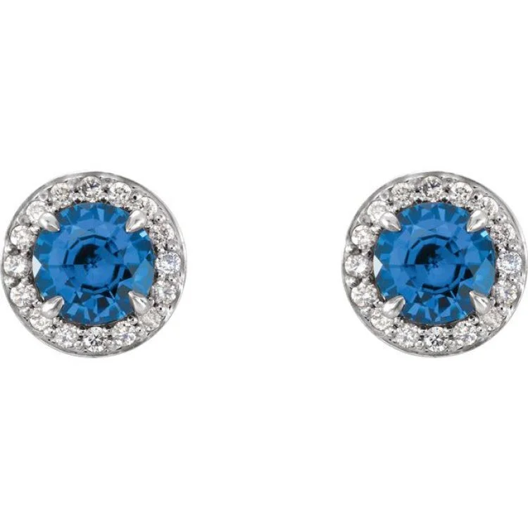 Women’s rose gold earrings-14K White 5 mm Natural Blue Sapphire & 1/8 CTW Natural Diamond Earrings