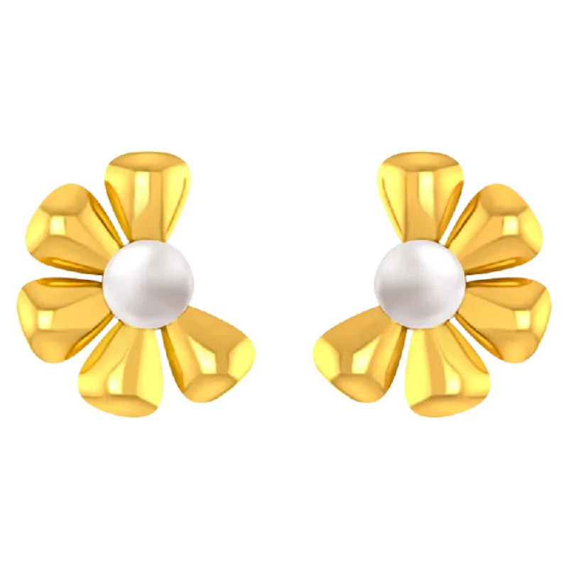 Women’s platinum earrings-14k Dainty Earrings With Half Floral Design From Online Exclusive