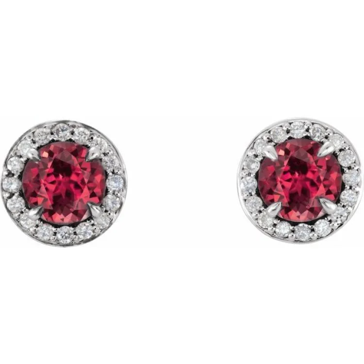 Women’s colorful earrings-14K White 4 mm Lab-Grown Ruby & 1/10 CTW Natural Diamond Earrings