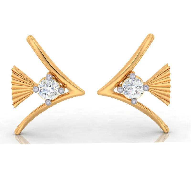 Women’s sterling silver earrings-14k Charming Gold And American Diamond Earrings