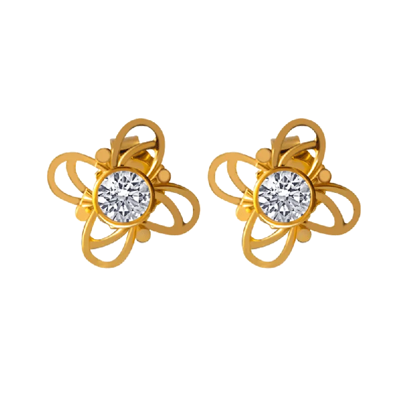 Women’s sapphire earrings-14KT (585) Yellow Gold And American Diamond Stud Earrings For Women