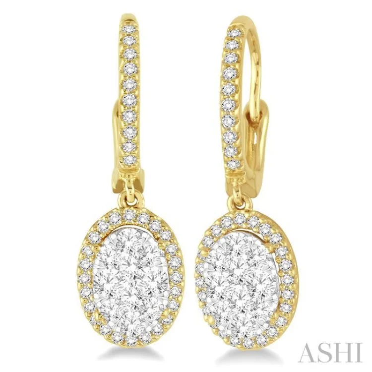 Women’s dangly gold earrings-1 1/2 Ctw Oval Shape Diamond Lovebright Earrings in 14K Yellow and White Gold