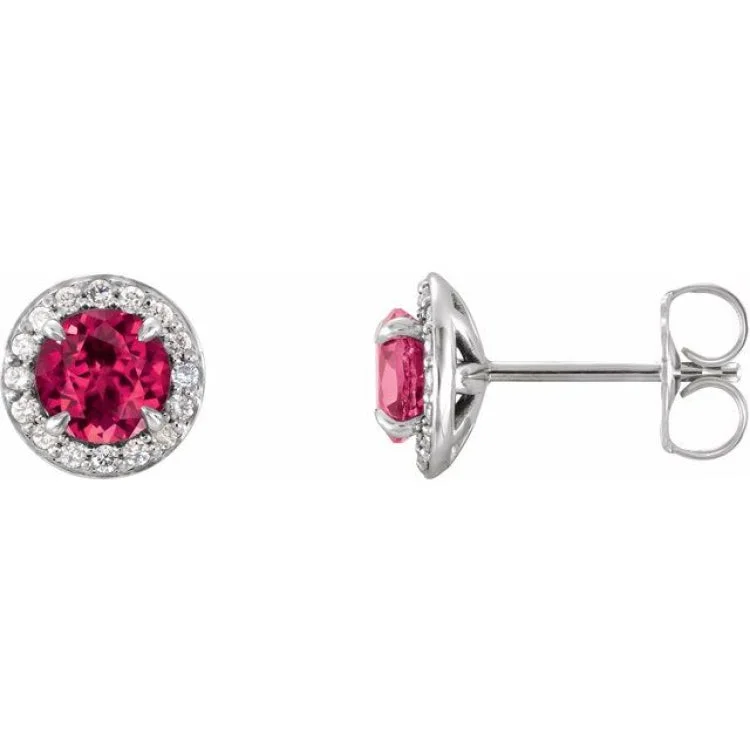 Women’s rose gold earrings-14K White 3.5 mm Lab-Grown Ruby & 1/8 CTW Natural Diamond Earrings