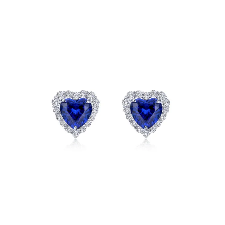 Women’s chic gold earrings-Fancy Lab-Grown Sapphire Halo Heart Earrings