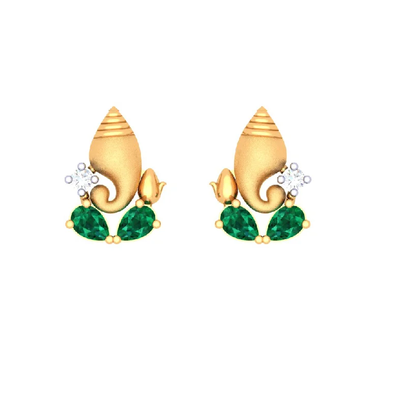 Women’s minimalistic silver earrings-Ganesha Themed 14k Gold Earrings With Teardrop Stones And Stud