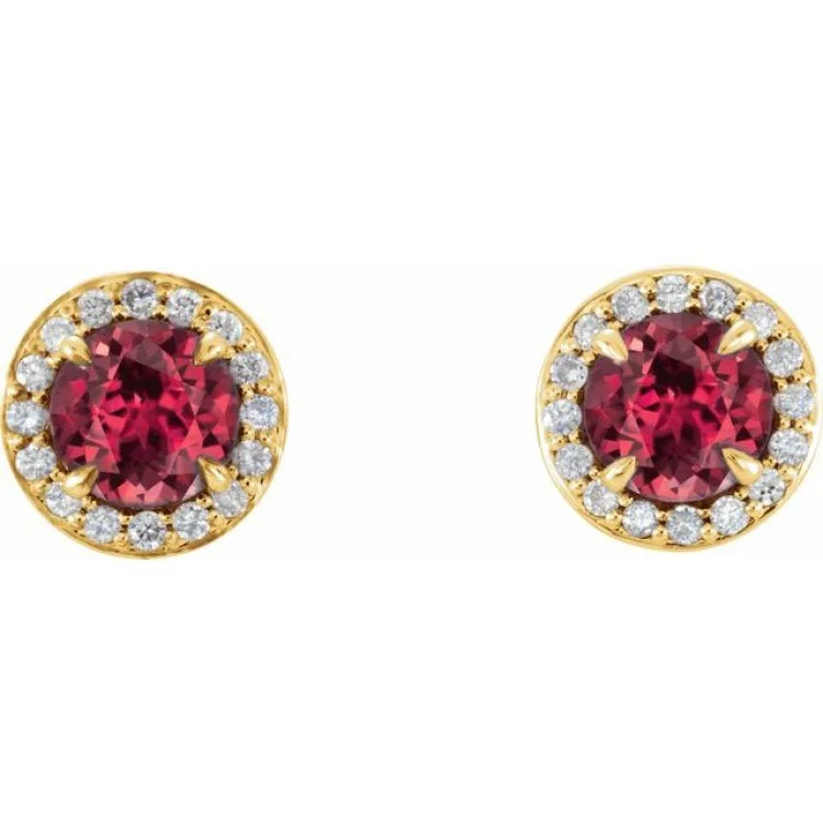 Women’s fashion earrings-14K Yellow 5 mm Lab-Grown Ruby & 1/8 CTW Natural Diamond Earrings