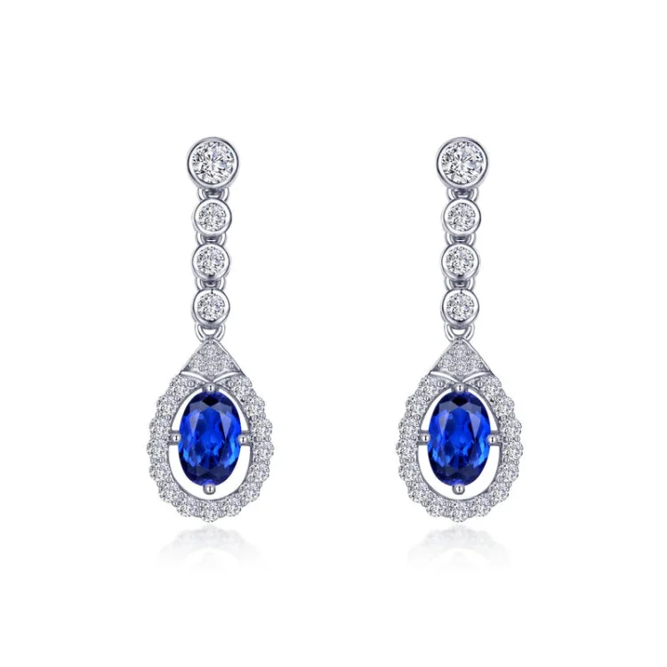 Women’s bohemian earrings-Fancy Lab-Grown Sapphire Halo Drop Earrings