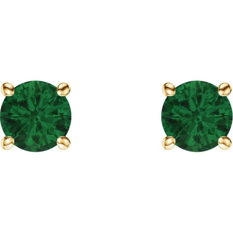 Women’s heart-shaped earrings-14K Yellow 5 mm Lab-Grown Emerald Stud Earrings