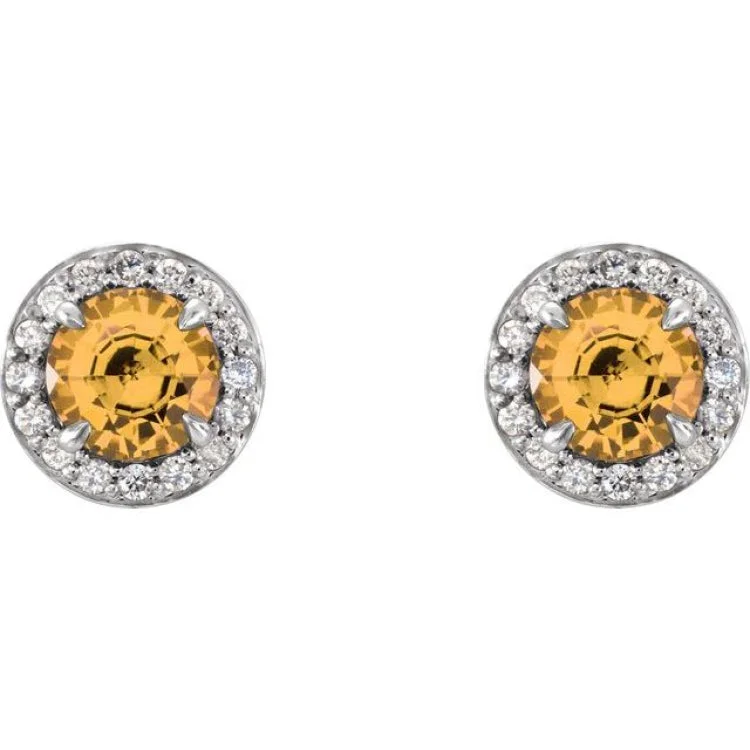 Women’s dangly gold earrings-14K White 5 mm Natural Citrine & 1/8 CTW Natural Diamond Earrings