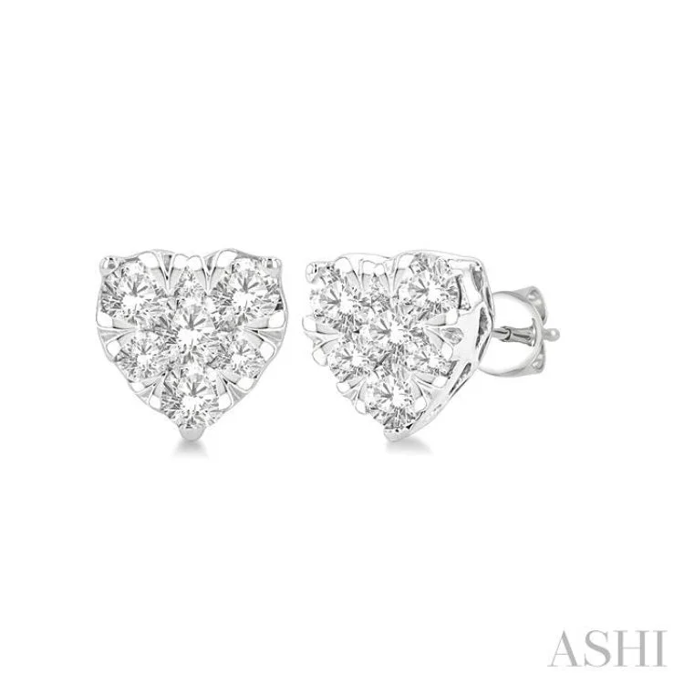 Women’s gemstone earrings-1/3 ctw Heart Shape Lovebright Round Cut Diamond Stud Earring in 14K White Gold