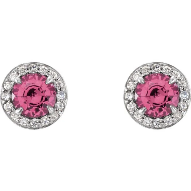 Women’s lightweight earrings-14K White 4 mm Natural Pink Tourmaline & 1/10 CTW Natural Diamond Earrings